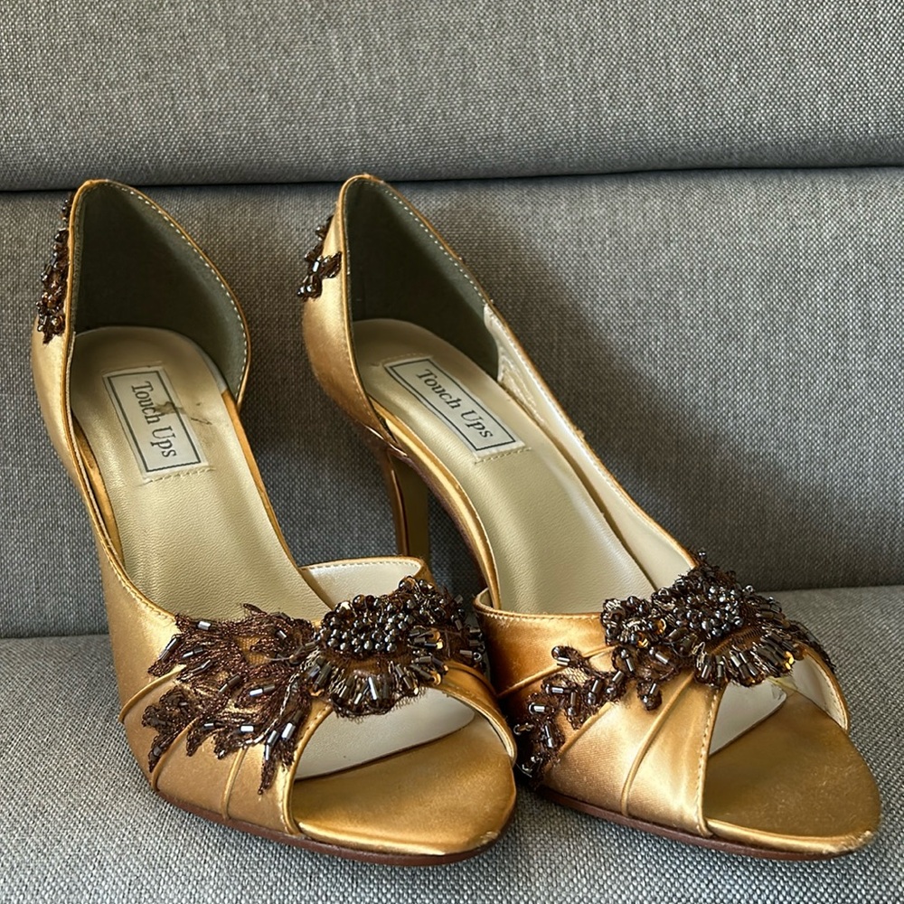 Touch Ups - Gold Stilettos with Brown Beading (8.5)